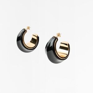 NWT. Zara Black Wide Open Metal Hoop Earrings.